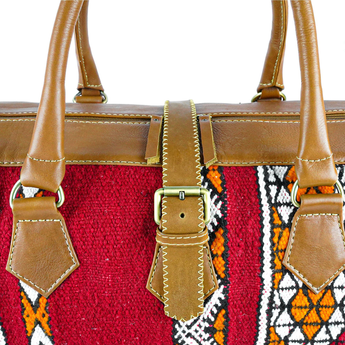 Kilim Vintage Leather Duffel Bag Artisan Made Morocco - LuxoraCraft