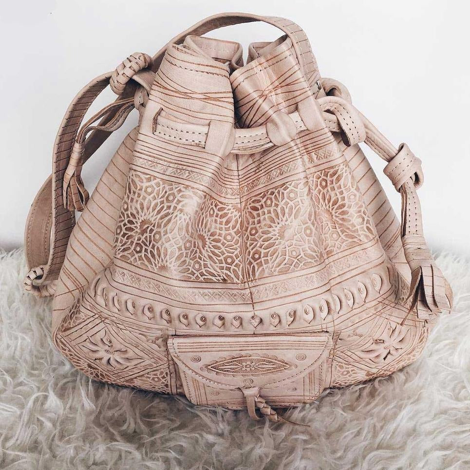 Natural Leather Shoulder Bag Moroccan Handcrafted Boho Style - LuxoraCraft