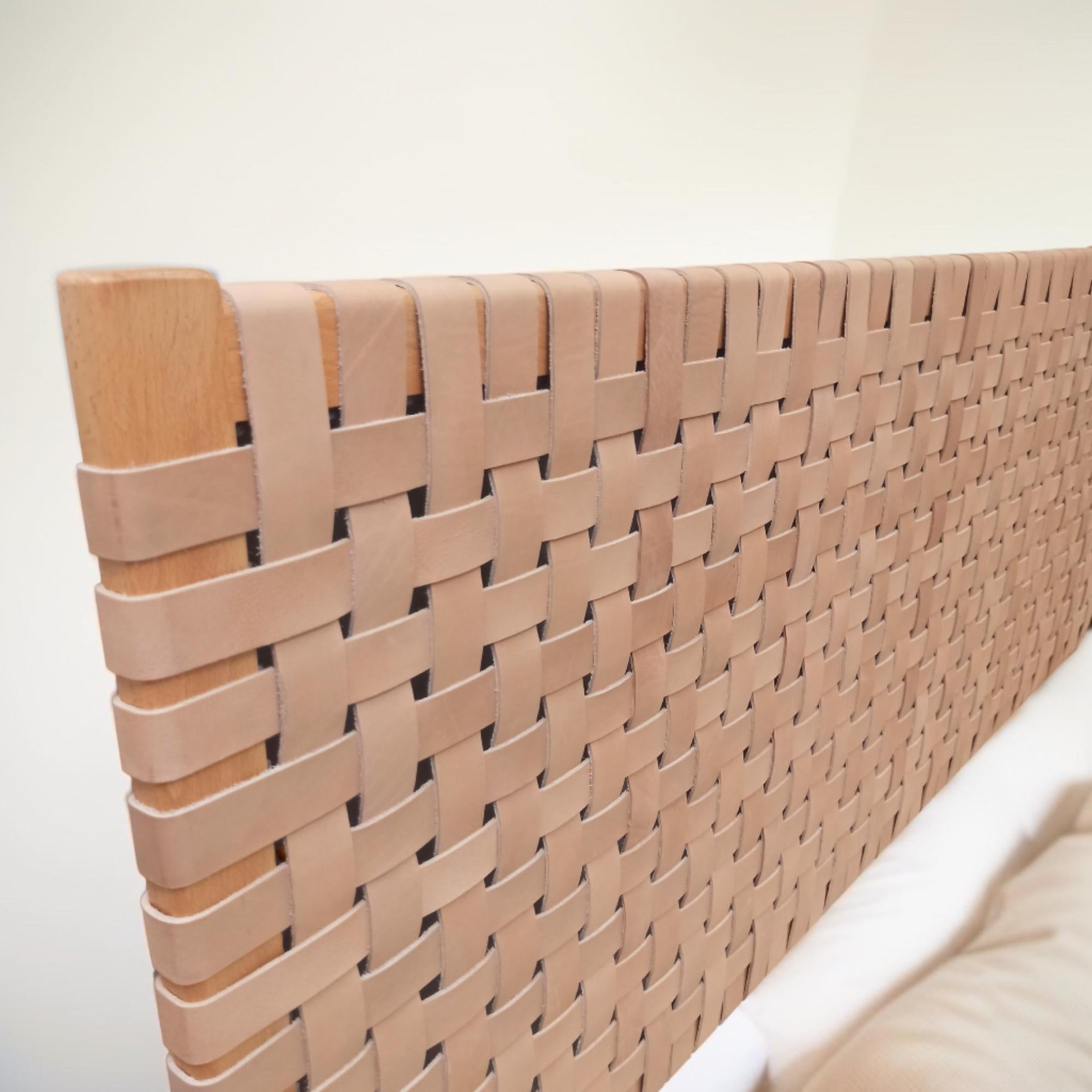 Woven Leather Queen Headboard Side Profile Dynamic Structure - LuxoraCraft