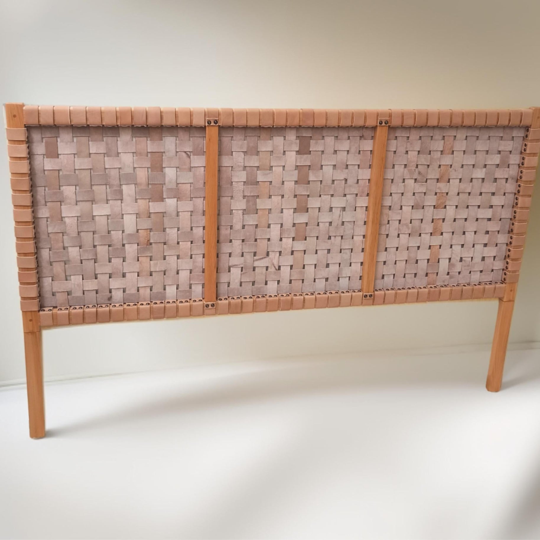 Contemporary Woven Leather King Headboard Modern Bedroom - LuxoraCraft