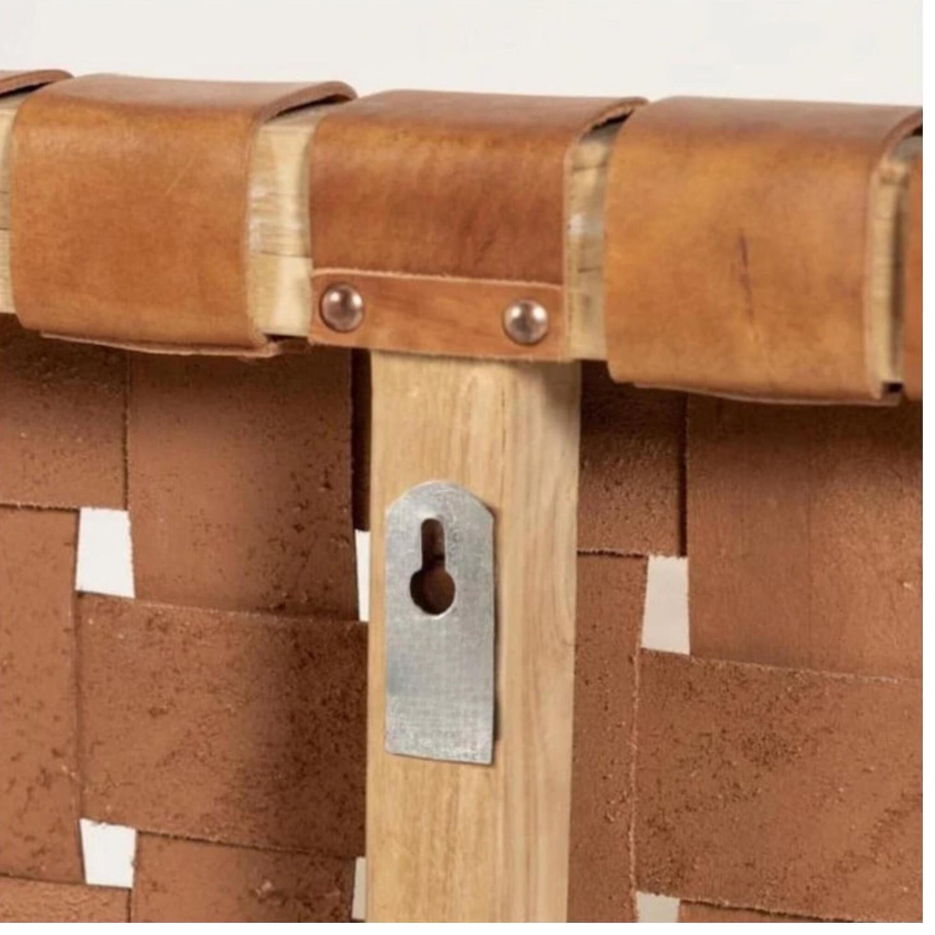 Close-up shot of the leather straps  Hanging headboards