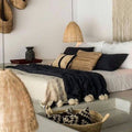 Black Handmade Moroccan Blanket Throw Cozy Living Room - LuxoraCraft