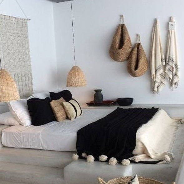 Black Moroccan Blanket Throw Handwoven Authentic Style - LuxoraCraft