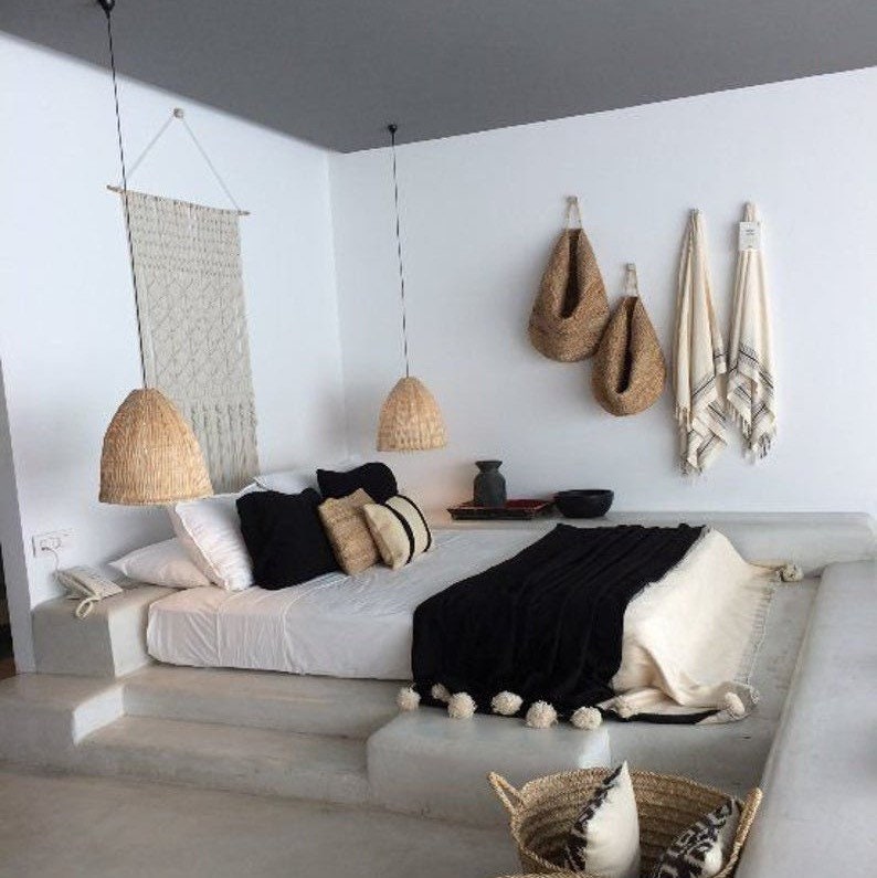 Black Handcrafted Moroccan Throw Blanket Home Decor - LuxoraCraft