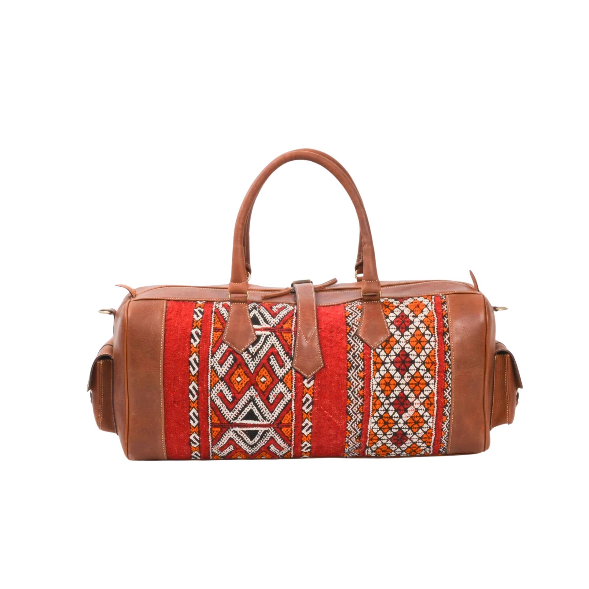 Kilim Duffel Travel Bag Brown Authentic Morocco Craft - LuxoraCraft