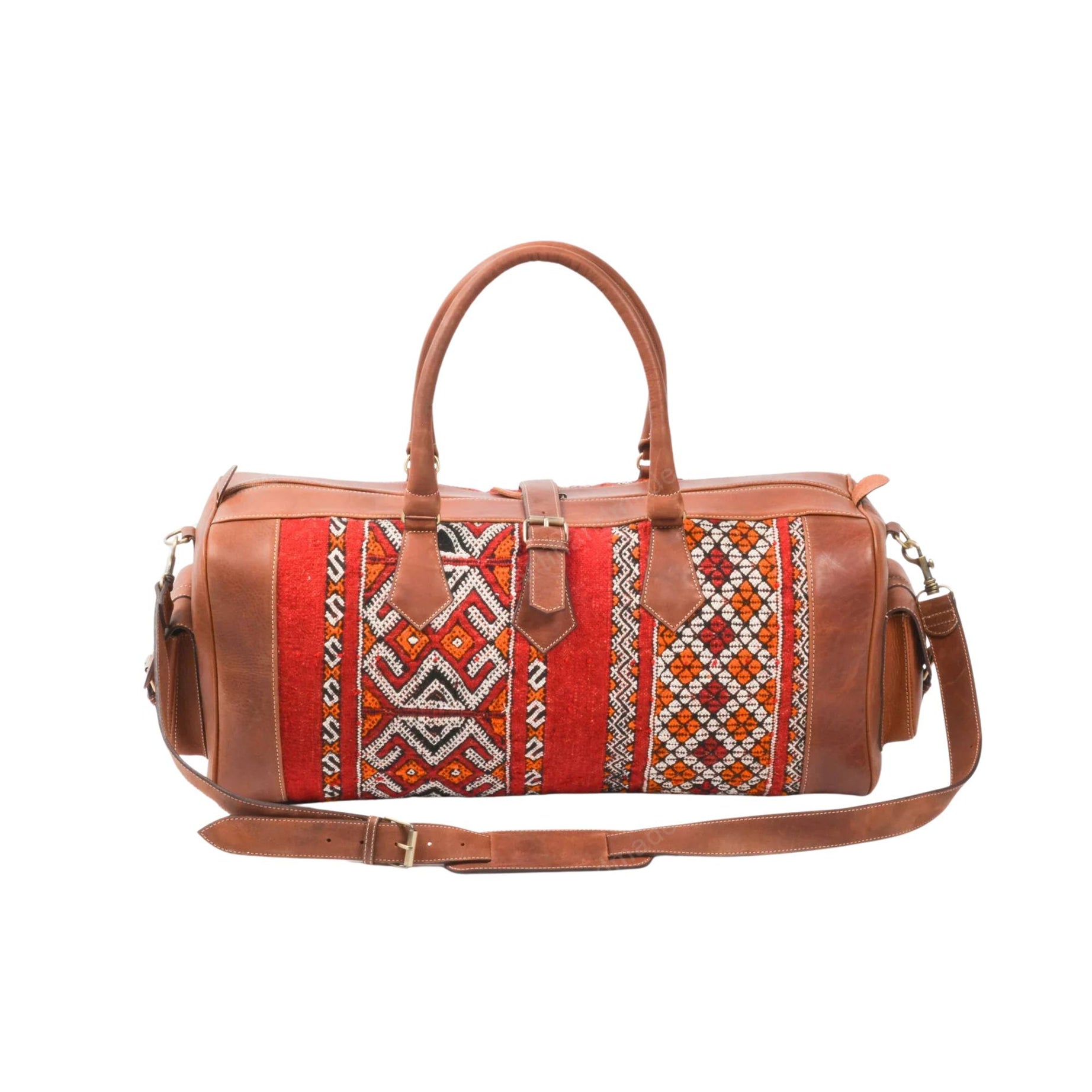 Brown Kilim Travel Duffel Bag Handcrafted Moroccan Artisan - LuxoraCraft