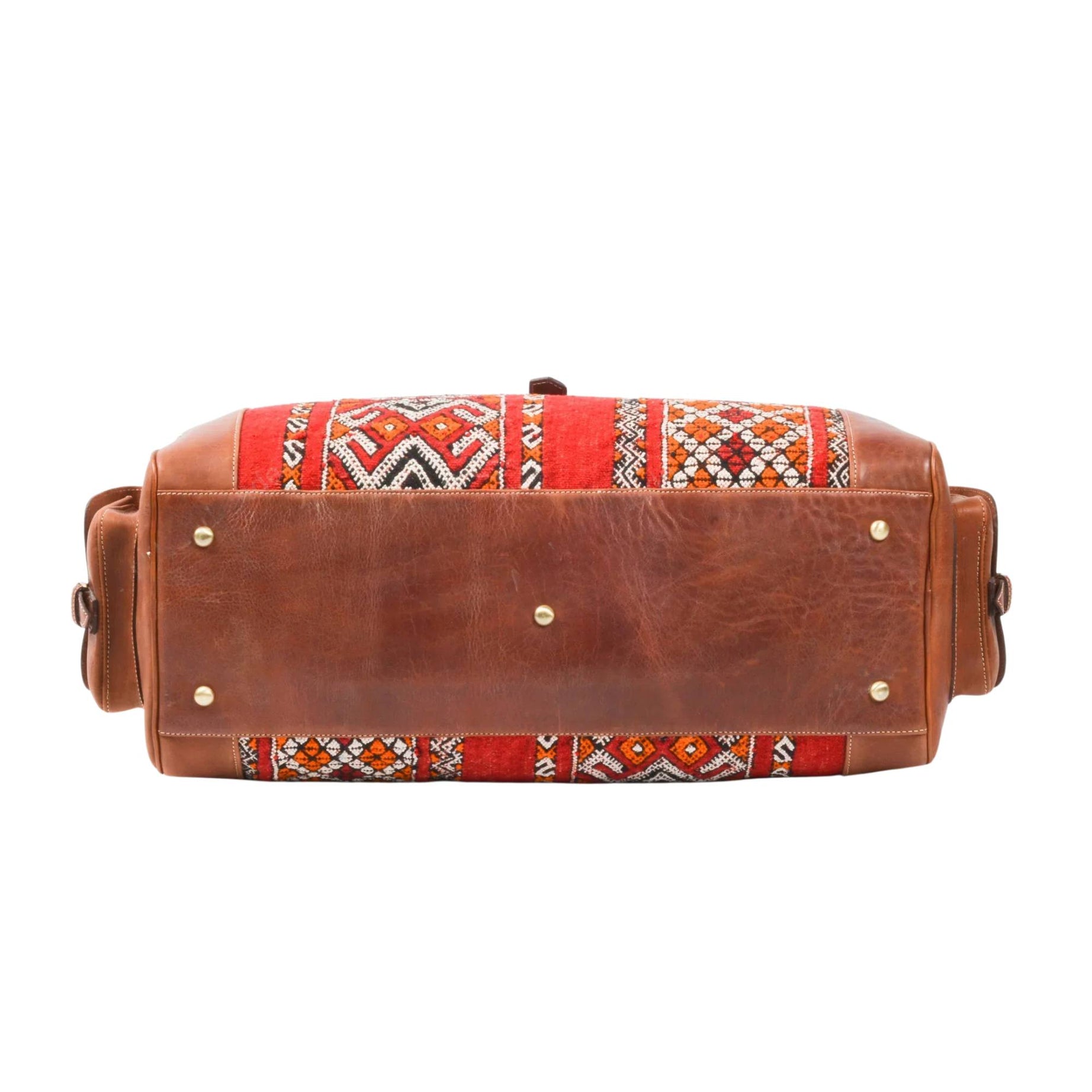 Light Brown Kilim Travel Duffel Bag Side View Morocco - LuxoraCraft