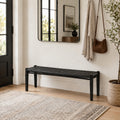 Black Woven Leather Bench on Black Teak Wood Handmade - LuxoraCraft