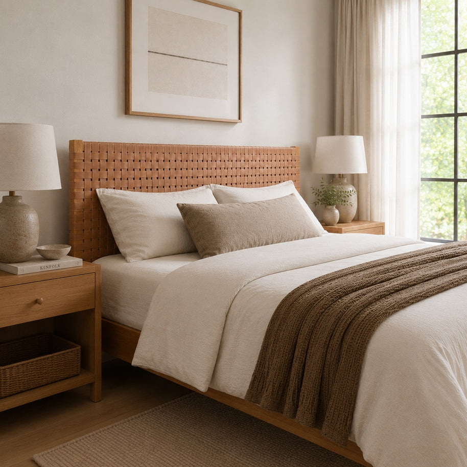 Luxury Woven Leather Headboard – Bring Natural Serenity to Your Bedroom LuxoraCraft
