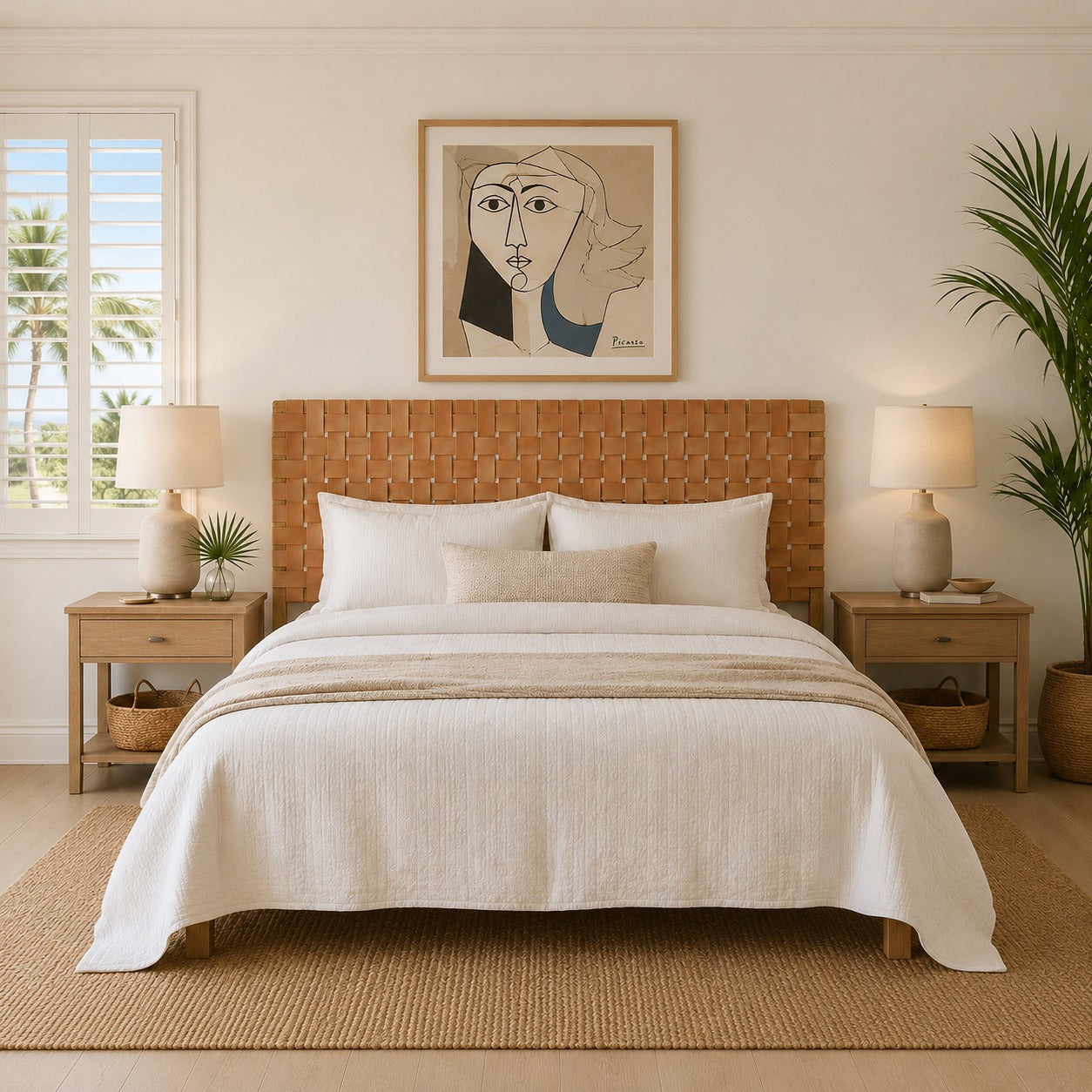 Woven Leather Headboard – Handcrafted Minimalist Nordic Bedroom Accent