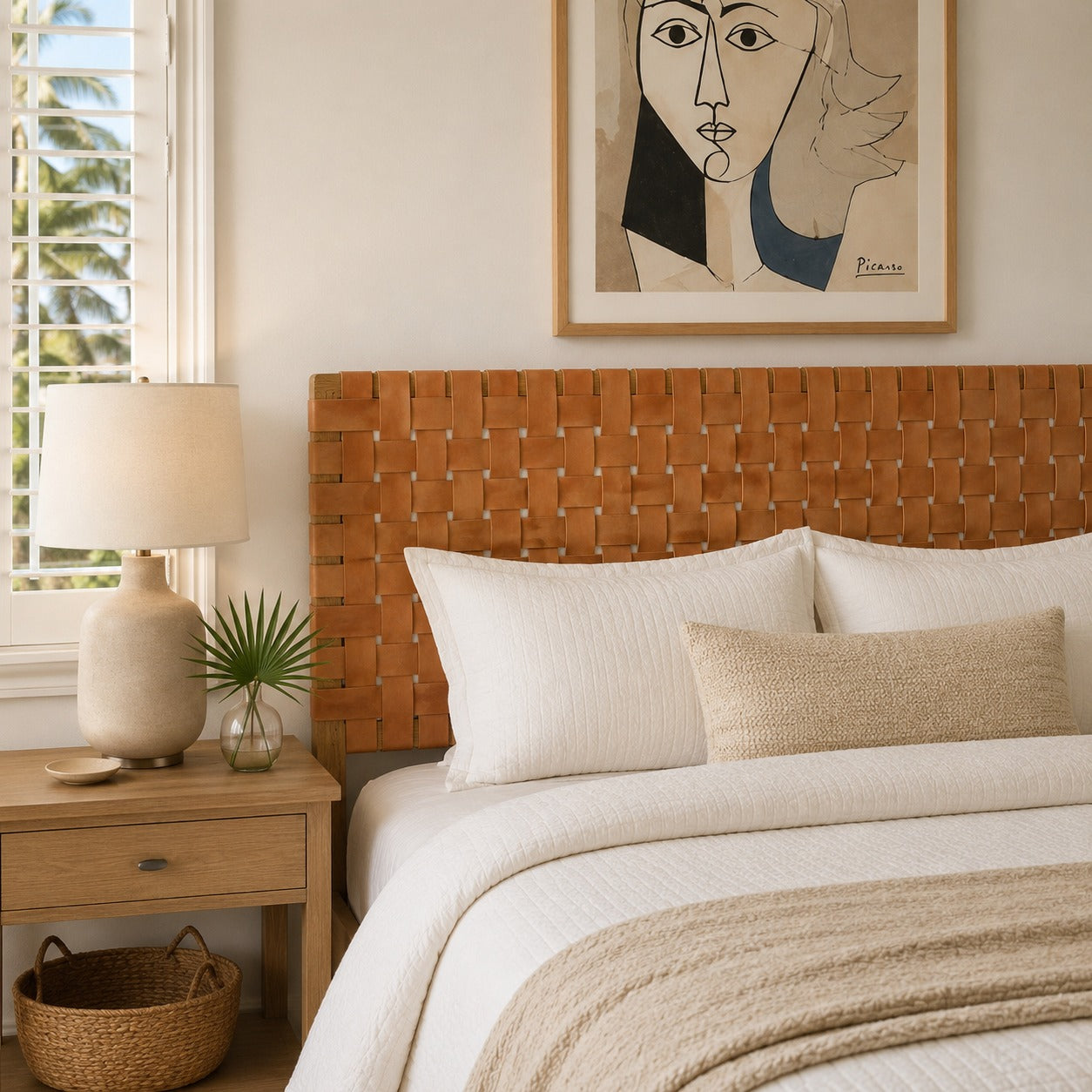 Woven Leather Headboard – Handcrafted Minimalist Nordic Bedroom Accent LuxoraCraft