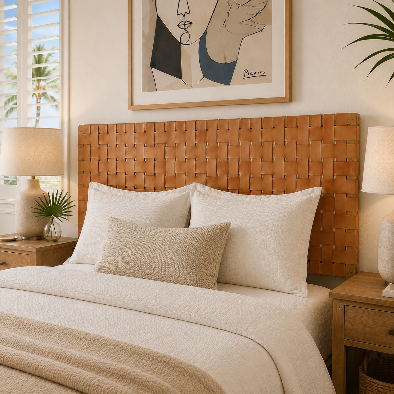 Woven Leather Headboard – Handcrafted Minimalist Nordic Bedroom Accent