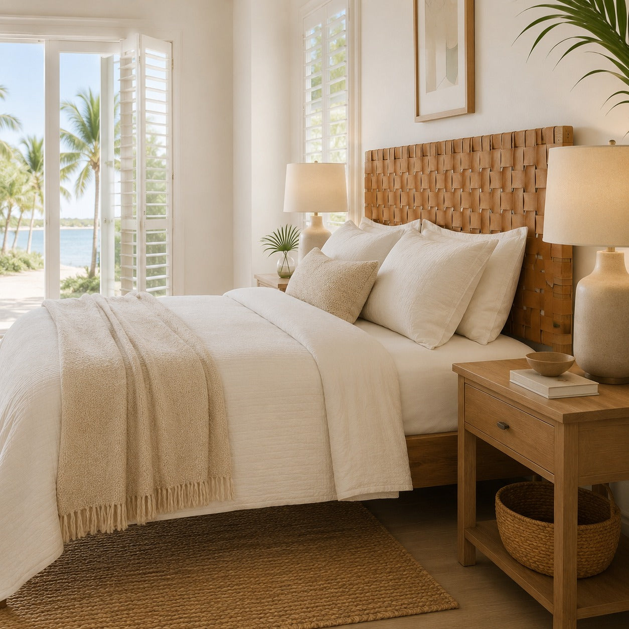 Woven Leather Headboard – Handcrafted Minimalist Nordic Bedroom Accent LuxoraCraft
