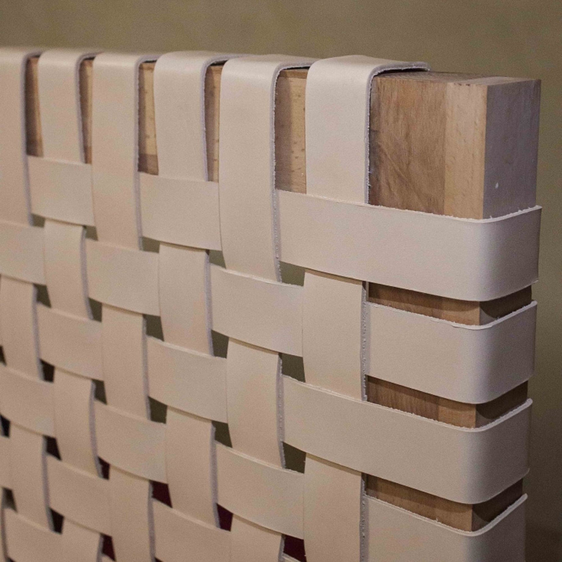 Leather headboard, blending wood and full grain leather