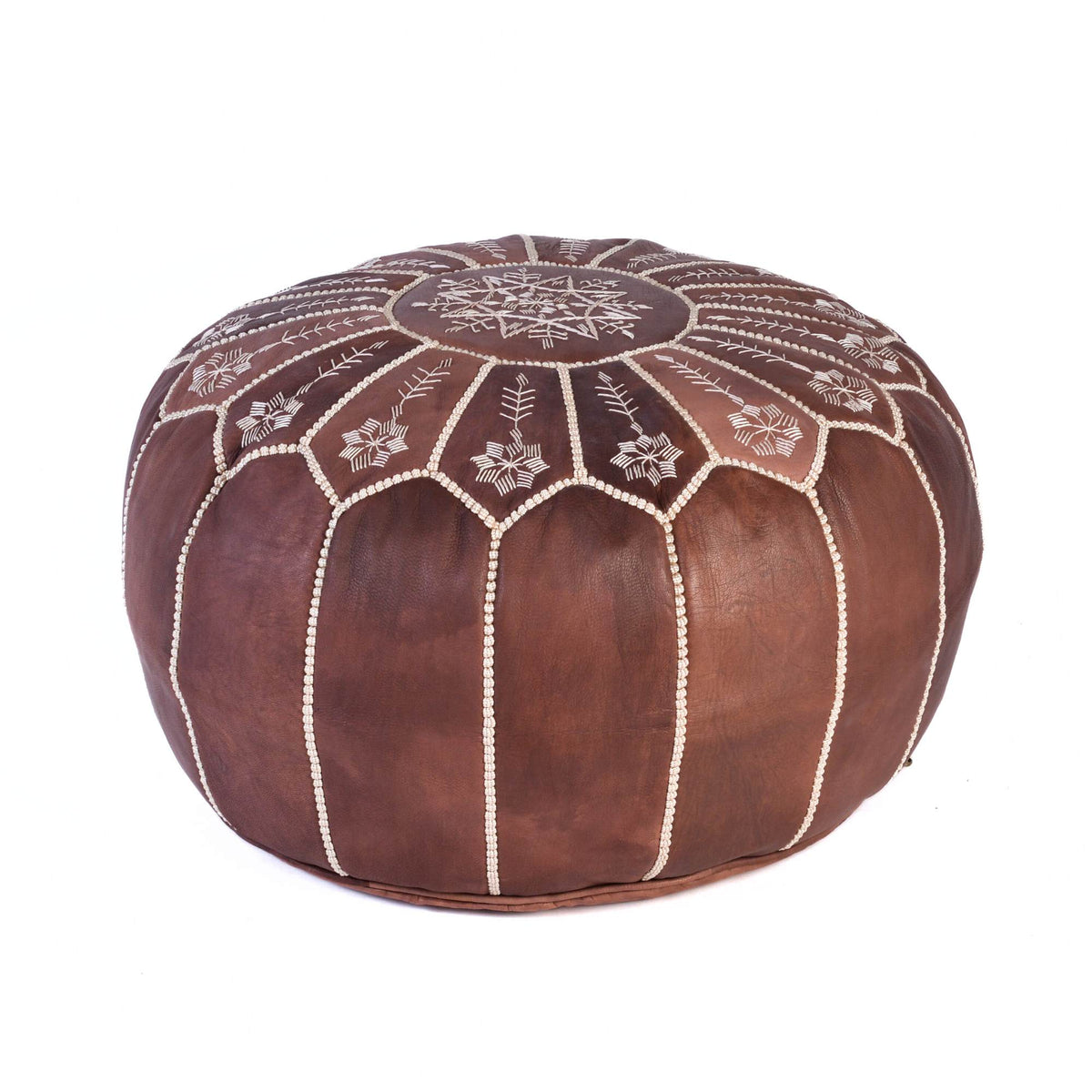 Handcrafted Brown Leather Pouf Moroccan Interior Style - LuxoraCraft
