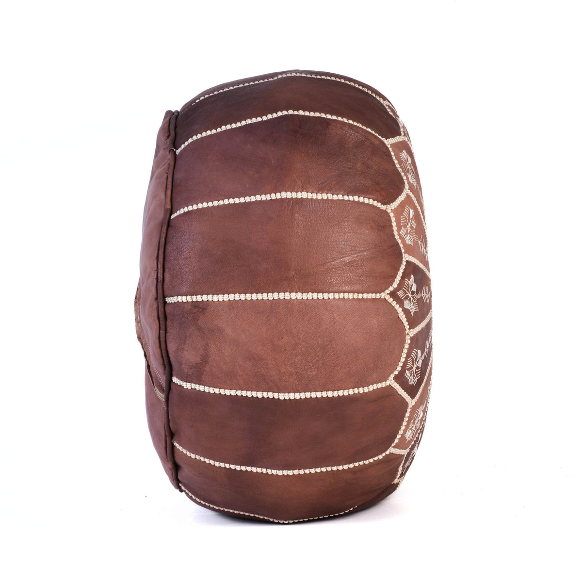Brown Genuine Goat Leather Ottoman Pouf Bohemian Style - LuxoraCraft