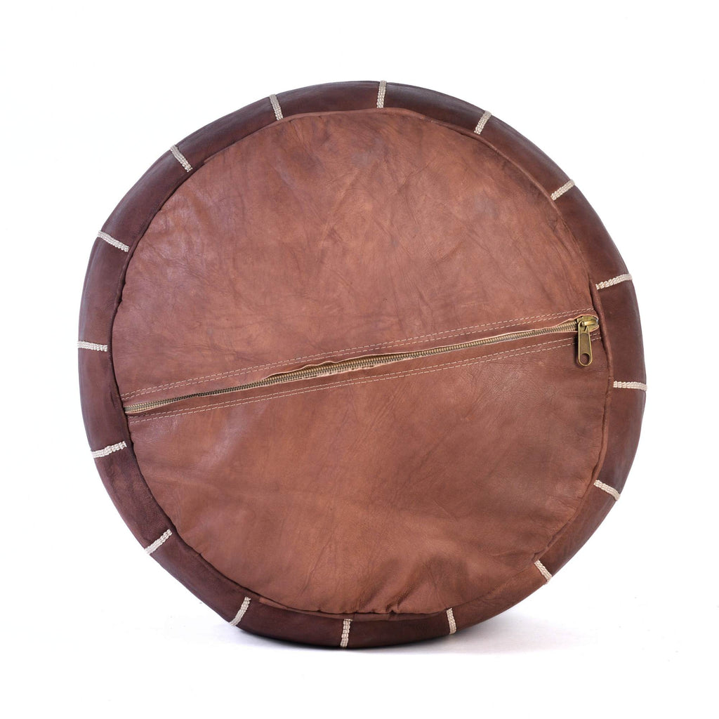 Brown Moroccan Leather Ottoman Pouf New Design - LuxoraCraft