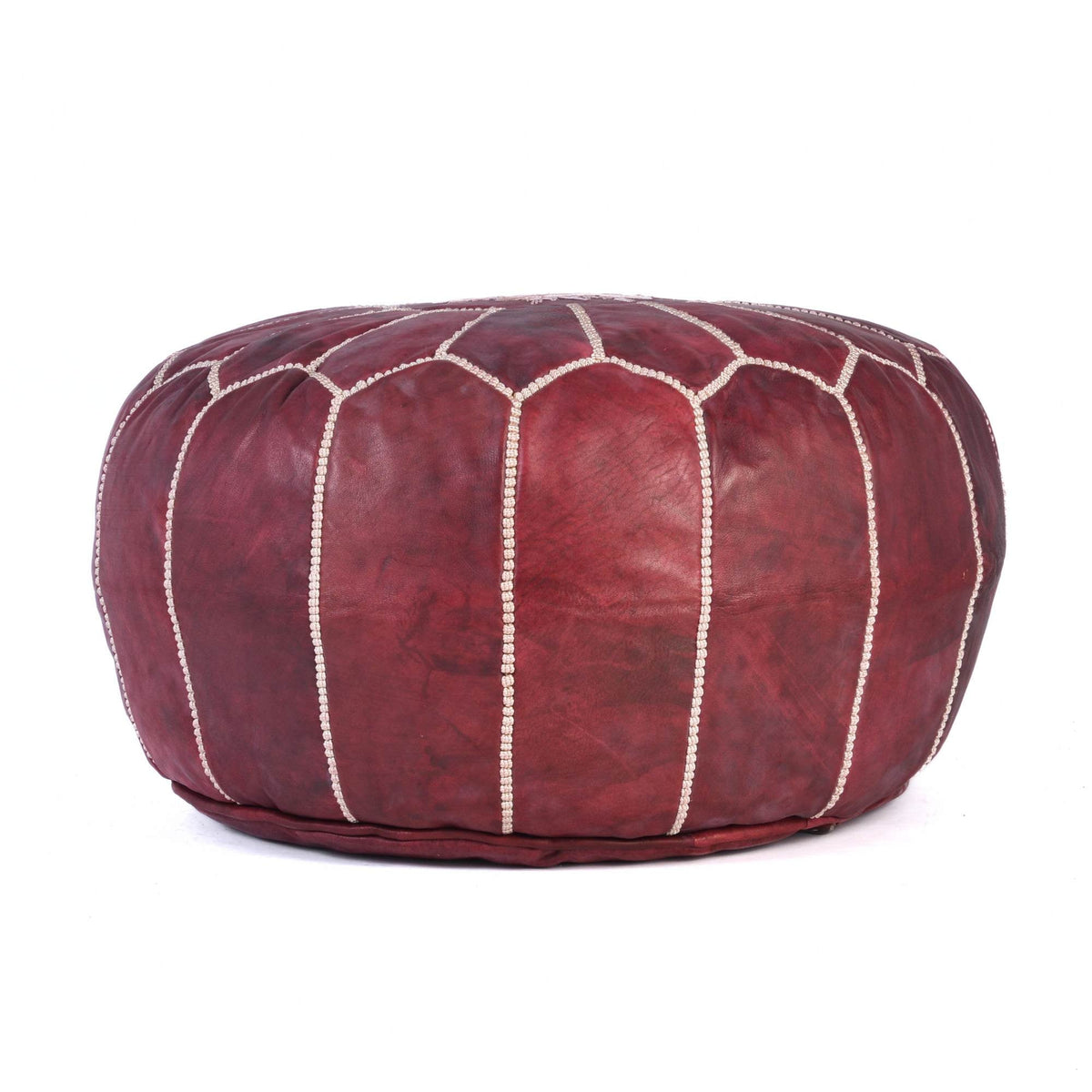 Handcrafted Best Burgundy Leather Pouf Moroccan Interior - LuxoraCraft