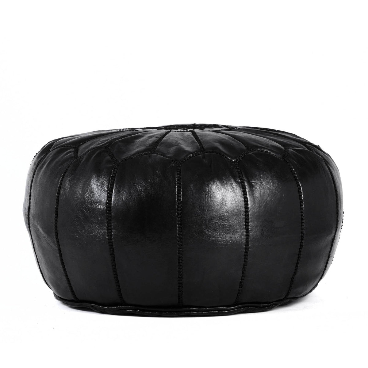 Almond Black Genuine Goat Leather Ottoman Pouf Living Room - LuxoraCraft