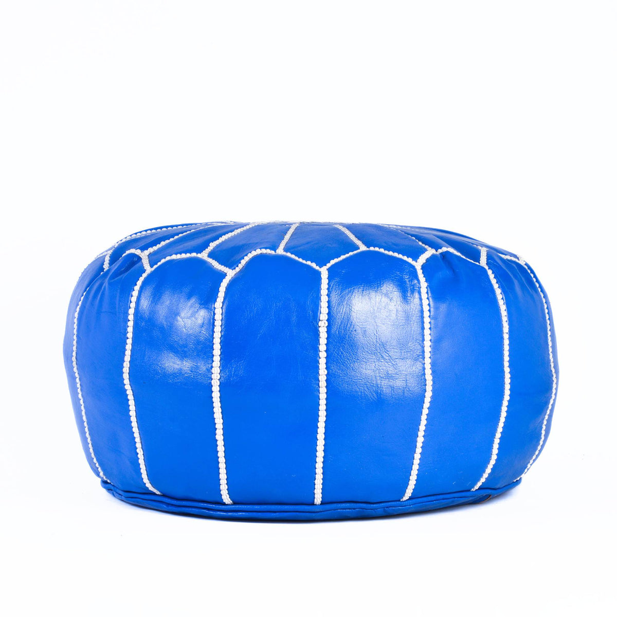 Blue Genuine Goat Leather Ottoman Pouf Bohemian Style - LuxoraCraft