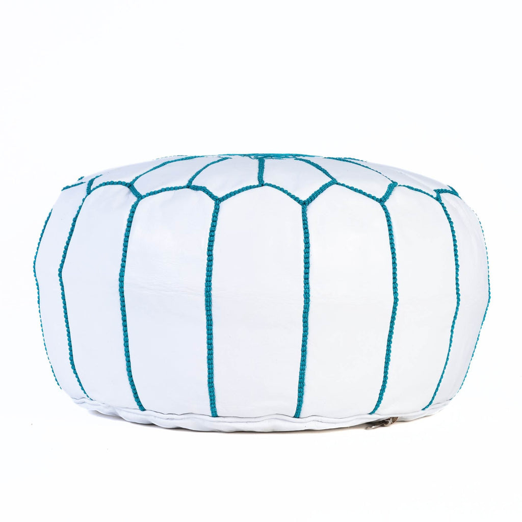 Blue Sky Genuine Goat Leather Ottoman Pouf Bohemian Style - LuxoraCraft