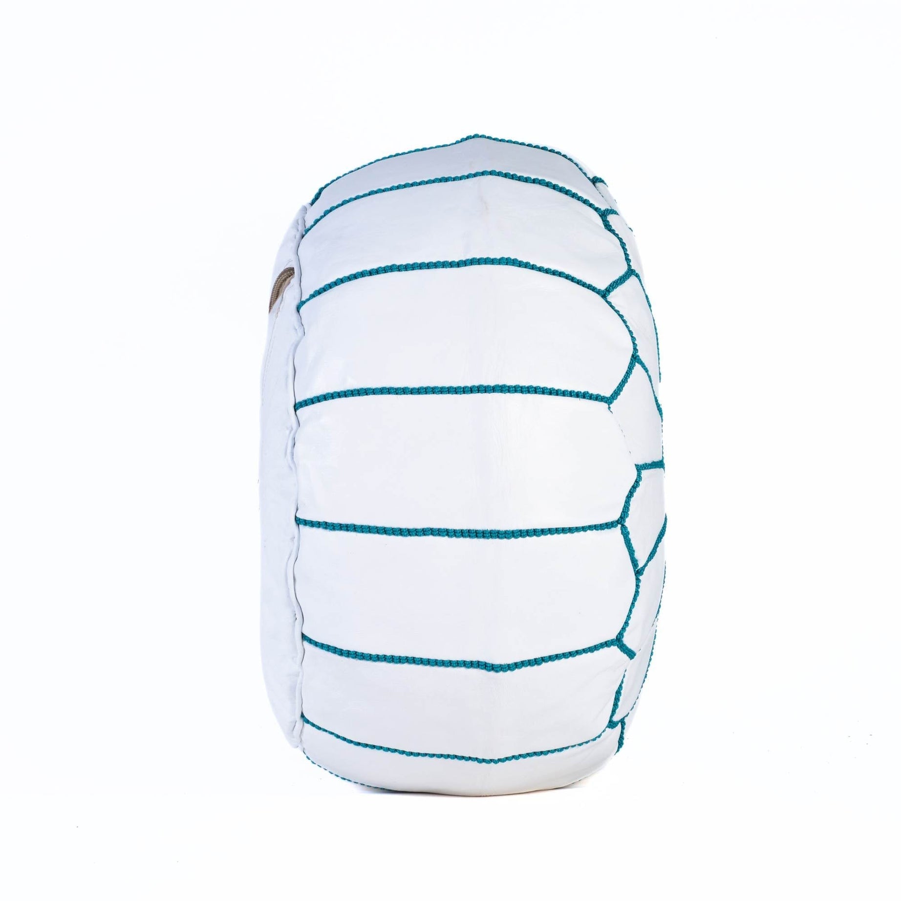 Blue Sky Hand-Stitched Genuine Leather Ottoman Pouf with Embroidery