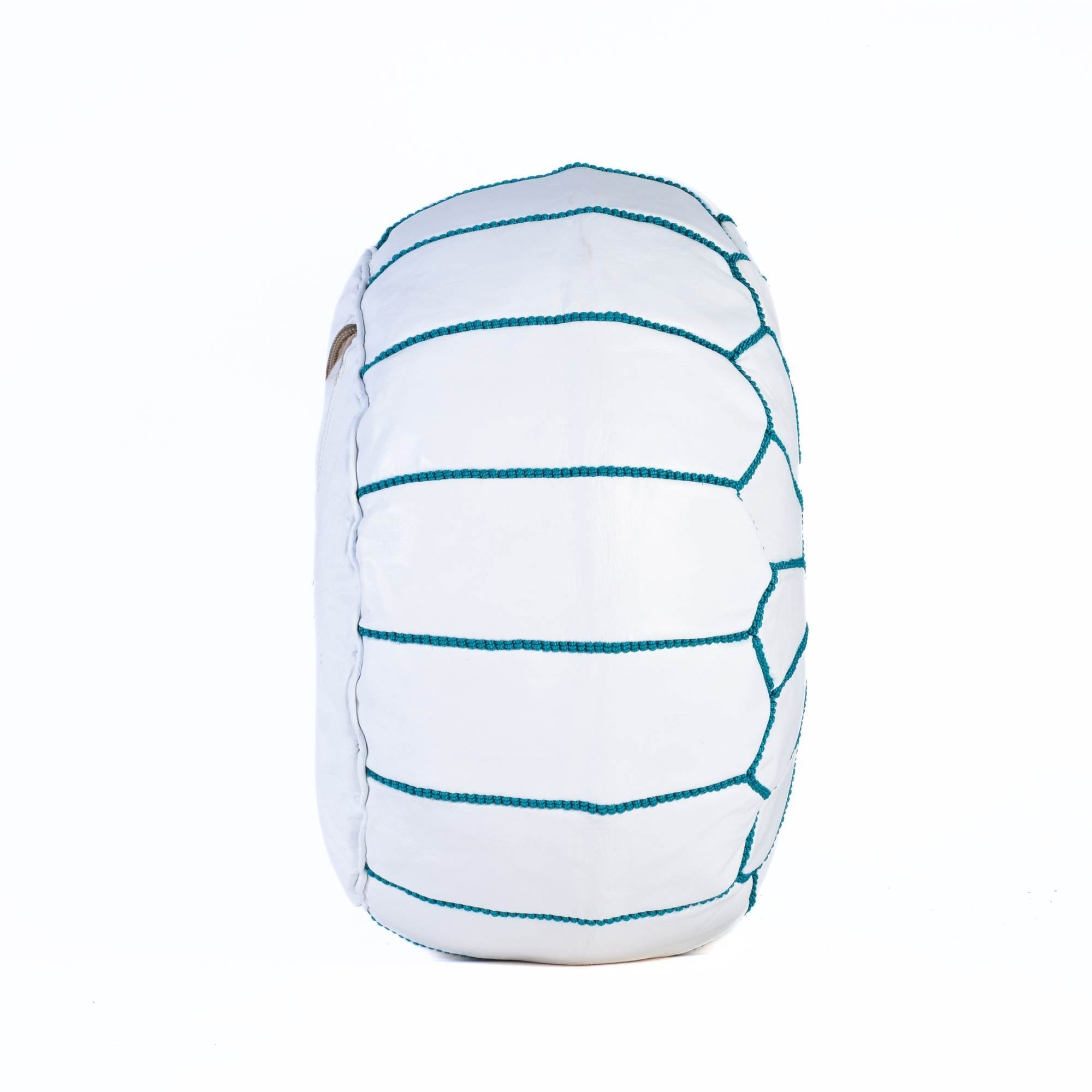 Blue Sky Hand-Stitched Genuine Leather Ottoman Pouf with Embroidery