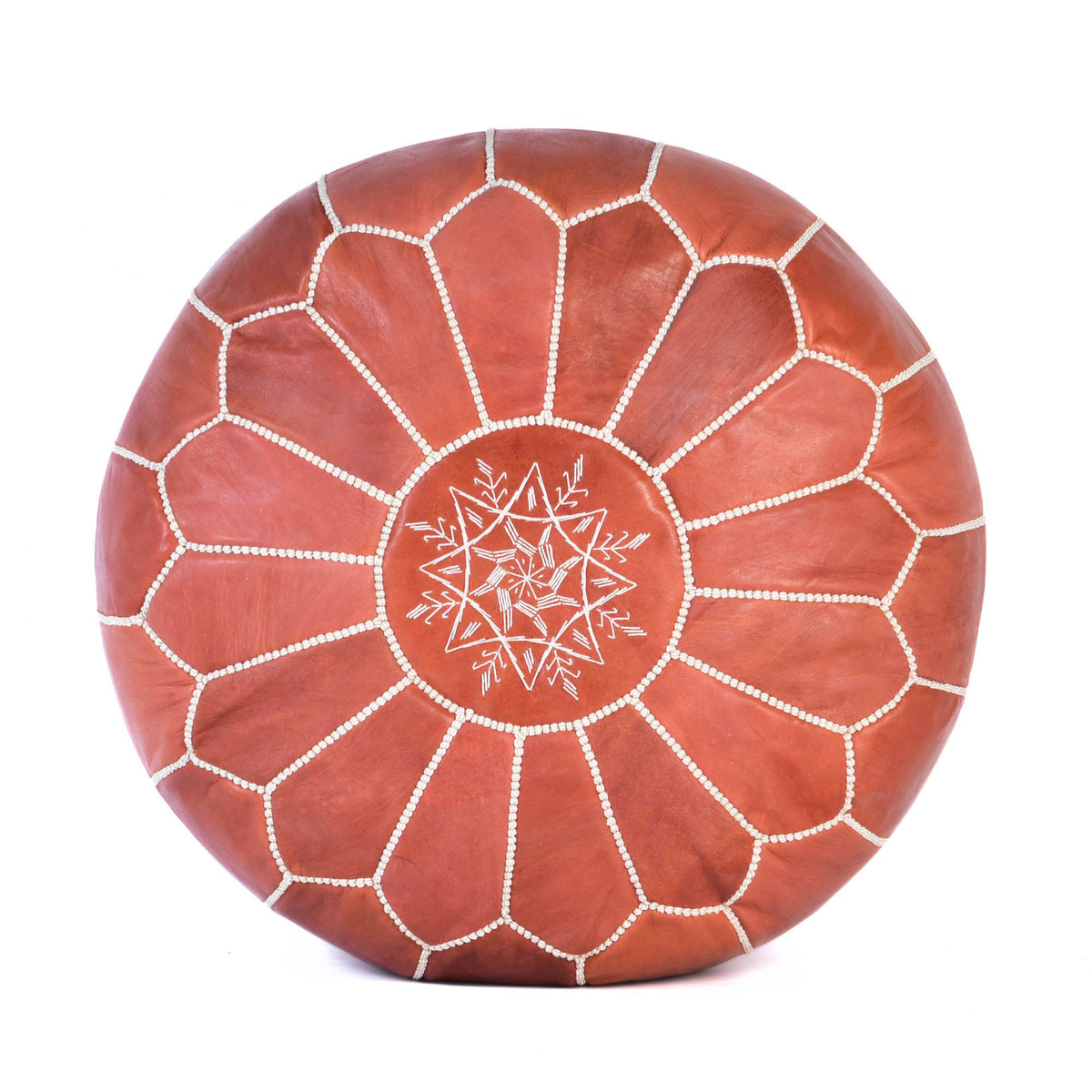 Almond Brown Leather Pouf Authentic Moroccan Handmade Ottoman - LuxoraCraft