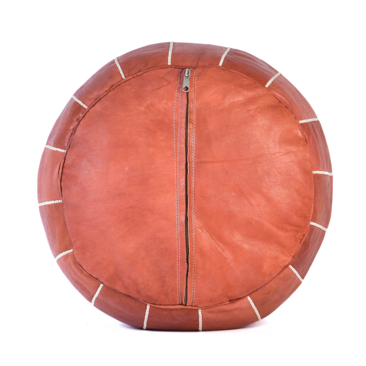 Almond Brown Moroccan Leather Ottoman Pouf - LuxoraCraft