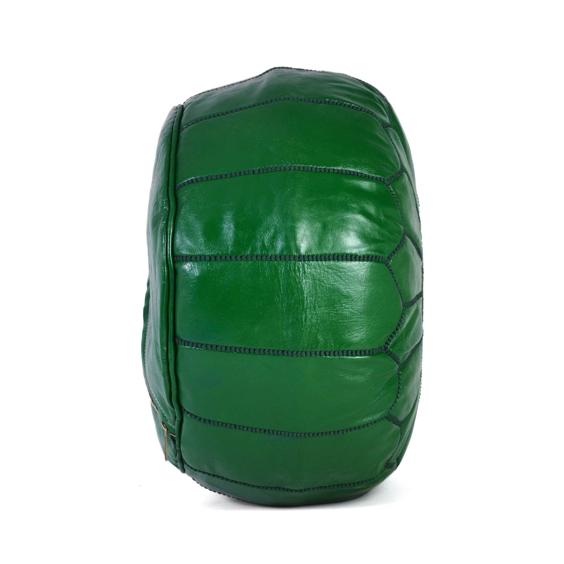 Dark Green Hand-Stitched Genuine Leather Ottoman Pouf with Embroidery