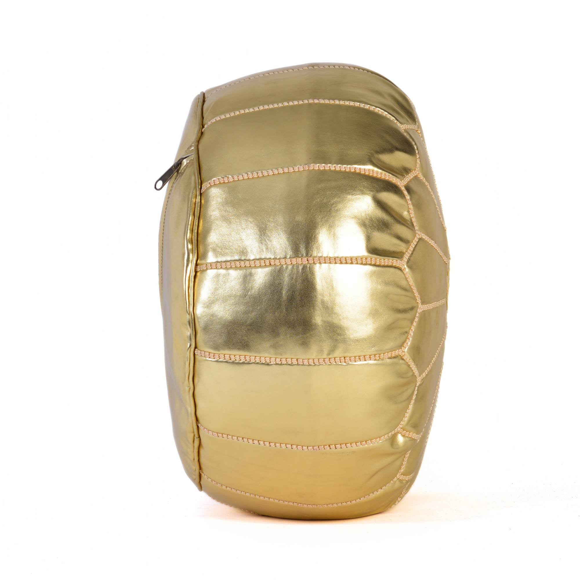 Gold Hand-Stitched Genuine Leather Ottoman Pouf with Embroidery