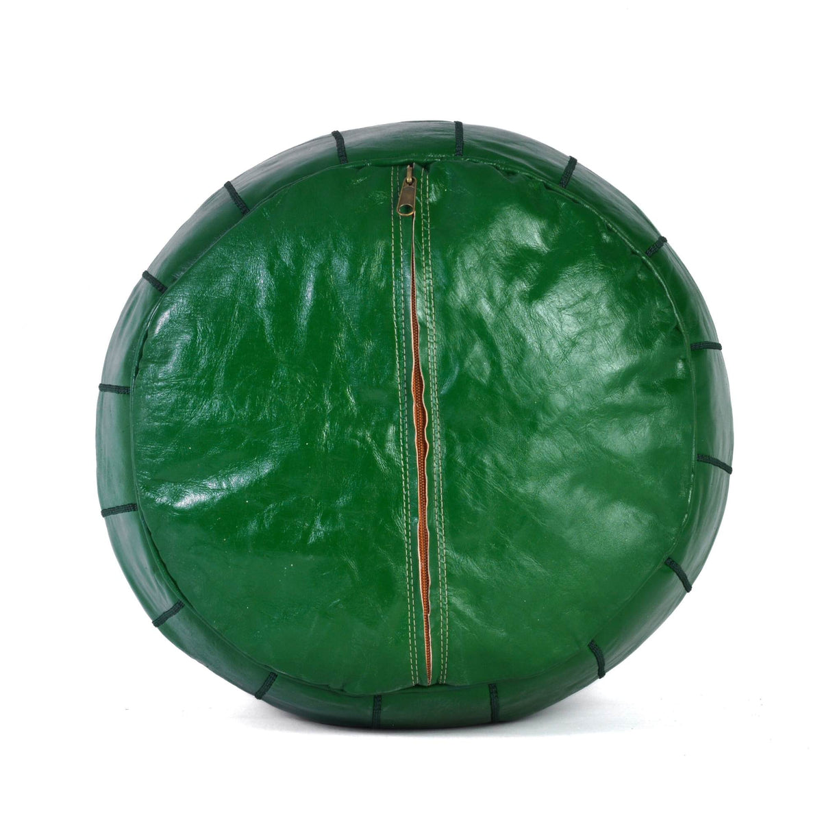 Dark Green Moroccan Leather Ottoman Pouf - LuxoraCraft