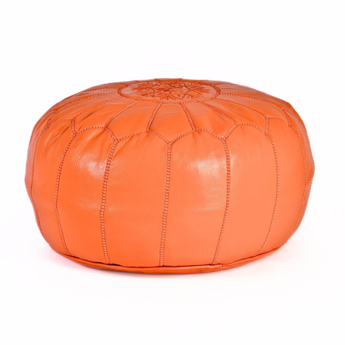 Handcrafted Orange Leather Pouf Moroccan Interior Style - LuxoraCraft