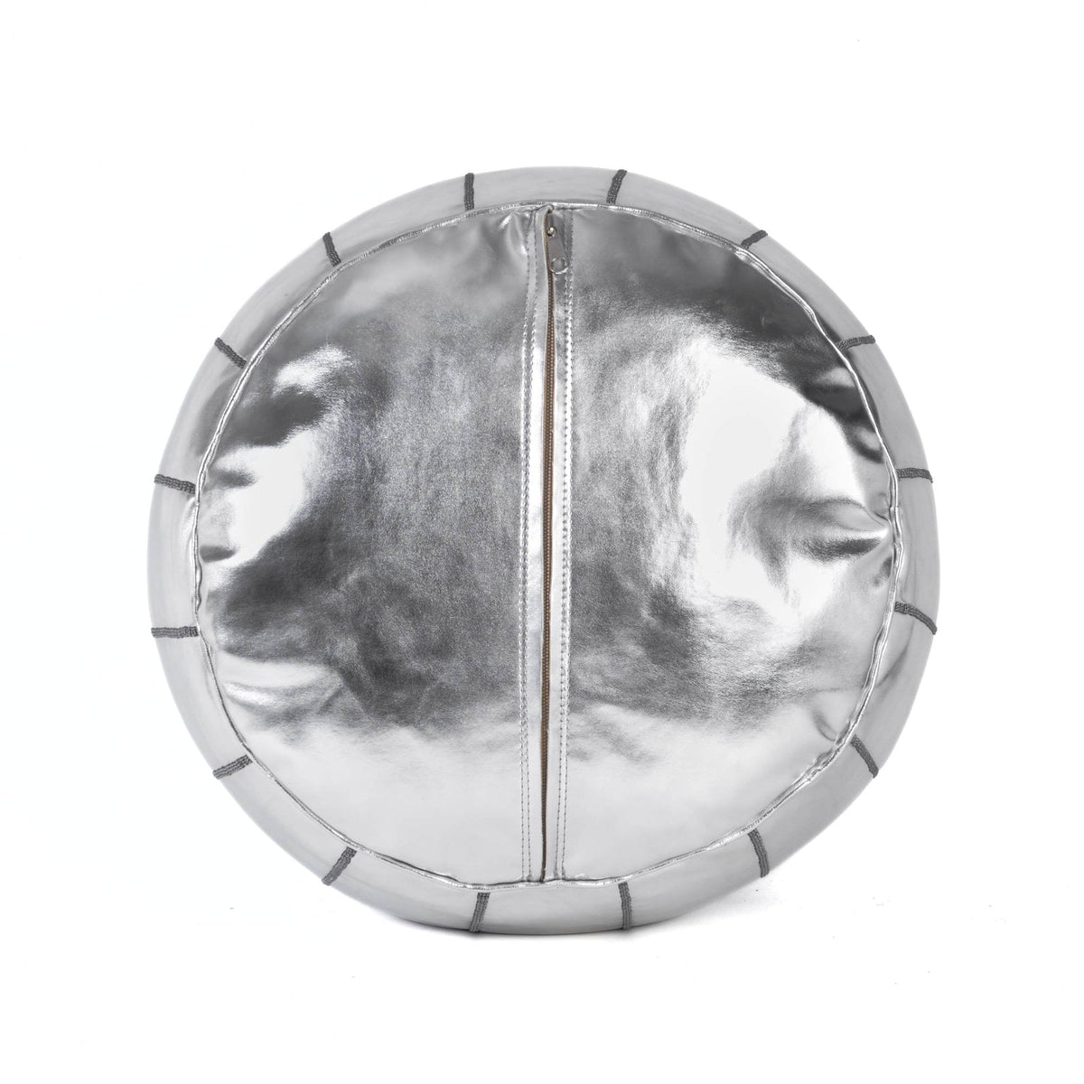 Silver Moroccan Leather Ottoman Pouf - LuxoraCraft