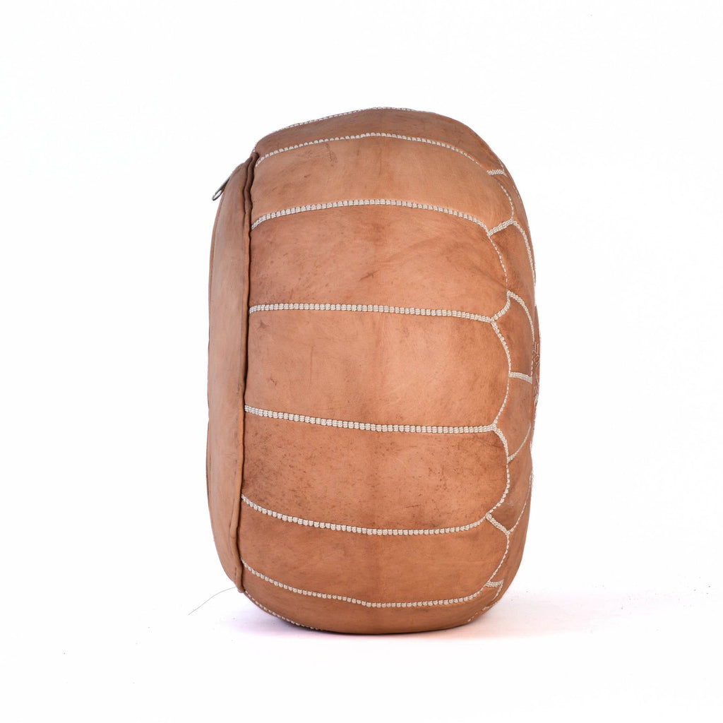 Tan Brown Moroccan Leather Ottoman Pouf - LuxoraCraft