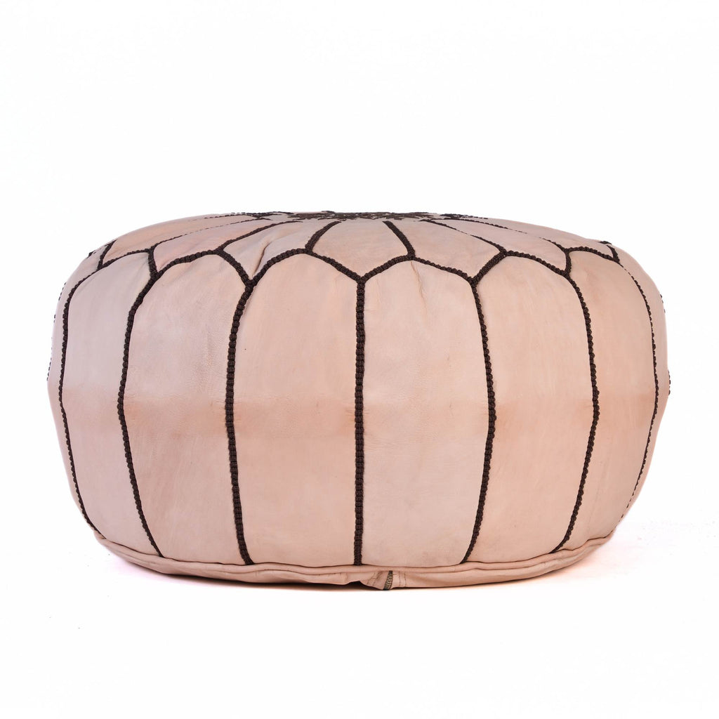 Tan Natural Genuine Goat Leather Ottoman Pouf Living Room - LuxoraCraft