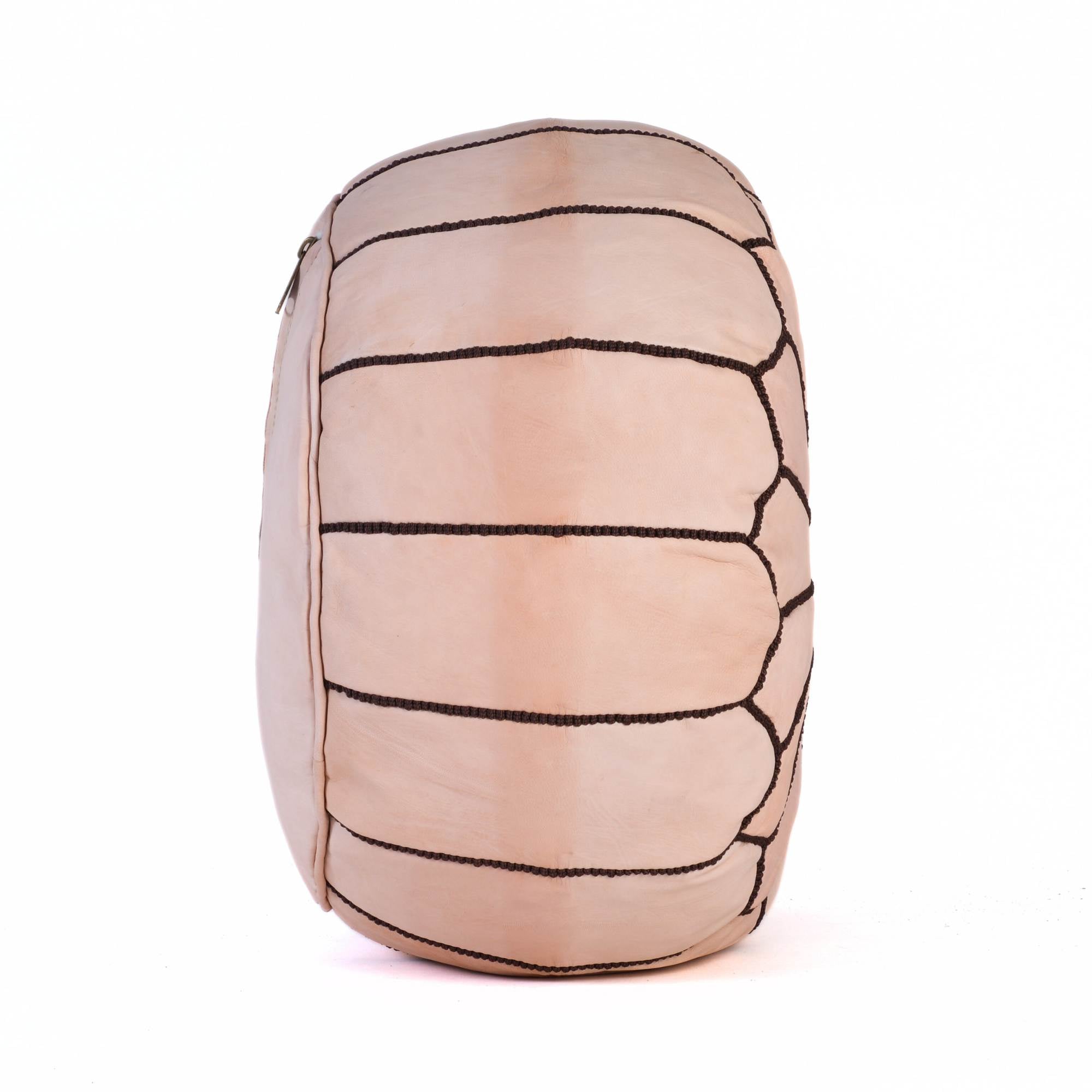 Tan Natural Hand-Stitched Genuine Leather Ottoman Pouf with Embroidery