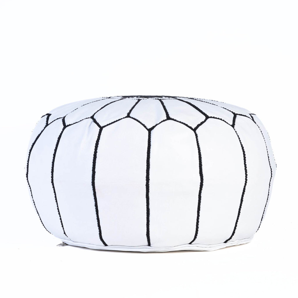 White Black Genuine Goat Leather Ottoman Pouf Living Room - LuxoraCraft