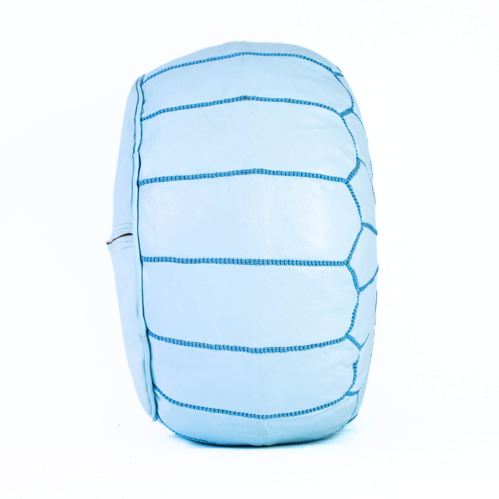 Handcrafted White Turquoise Leather Pouf Moroccan Interior - LuxoraCraft