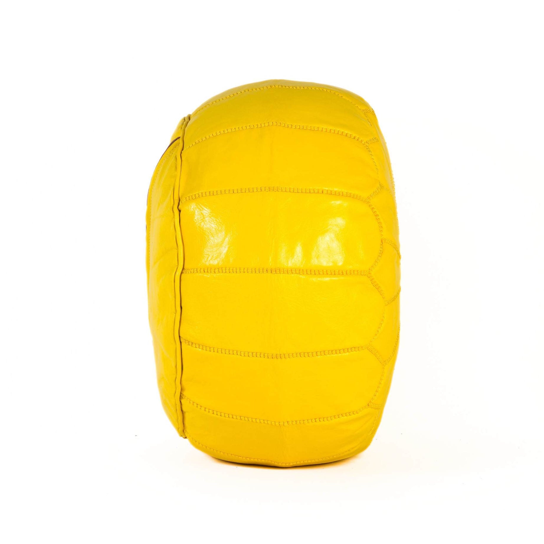 Yellow Hand-Stitched Genuine Leather Ottoman Pouf with Embroidery