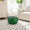Dark Green Round Moroccan Leather Ottoman Pouf Handmade Embroidered - LuxoraCraft