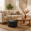 Black Square Moroccan Leather Pouf Handmade Ottoman - LuxoraCraft