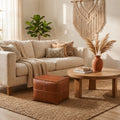 Brown Square Moroccan Leather Pouf Handmade Ottoman - LuxoraCraft