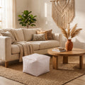 White Square Moroccan Leather Pouf Handmade Ottoman - LuxoraCraft