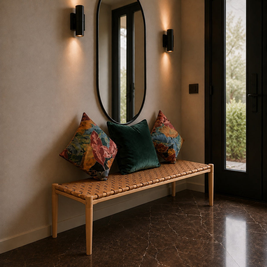 Modern Woven Leather Bench for Contemporary Spaces