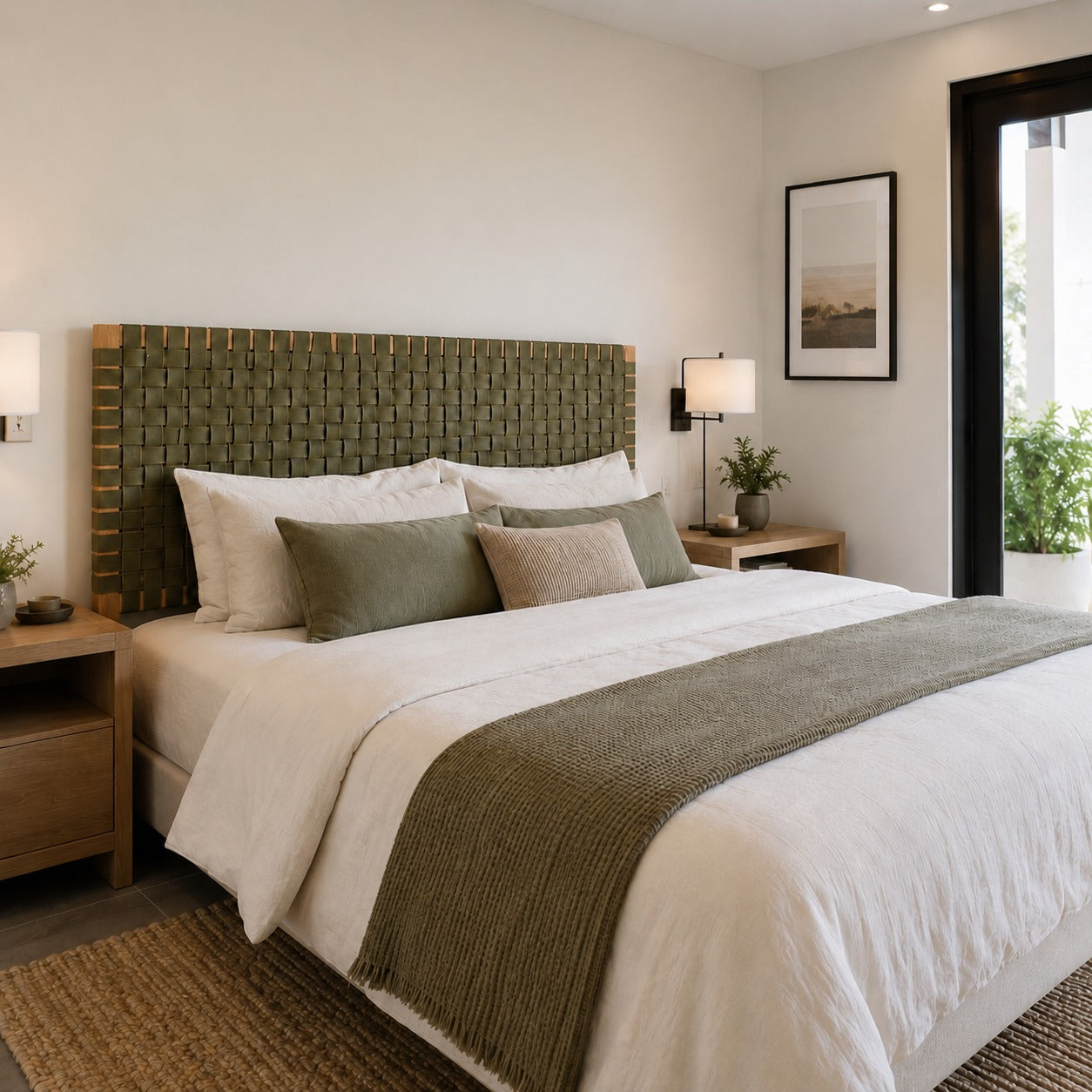 Handcrafted  Woven Leather Headboard – Distinctive Artistic Bedroom Accent