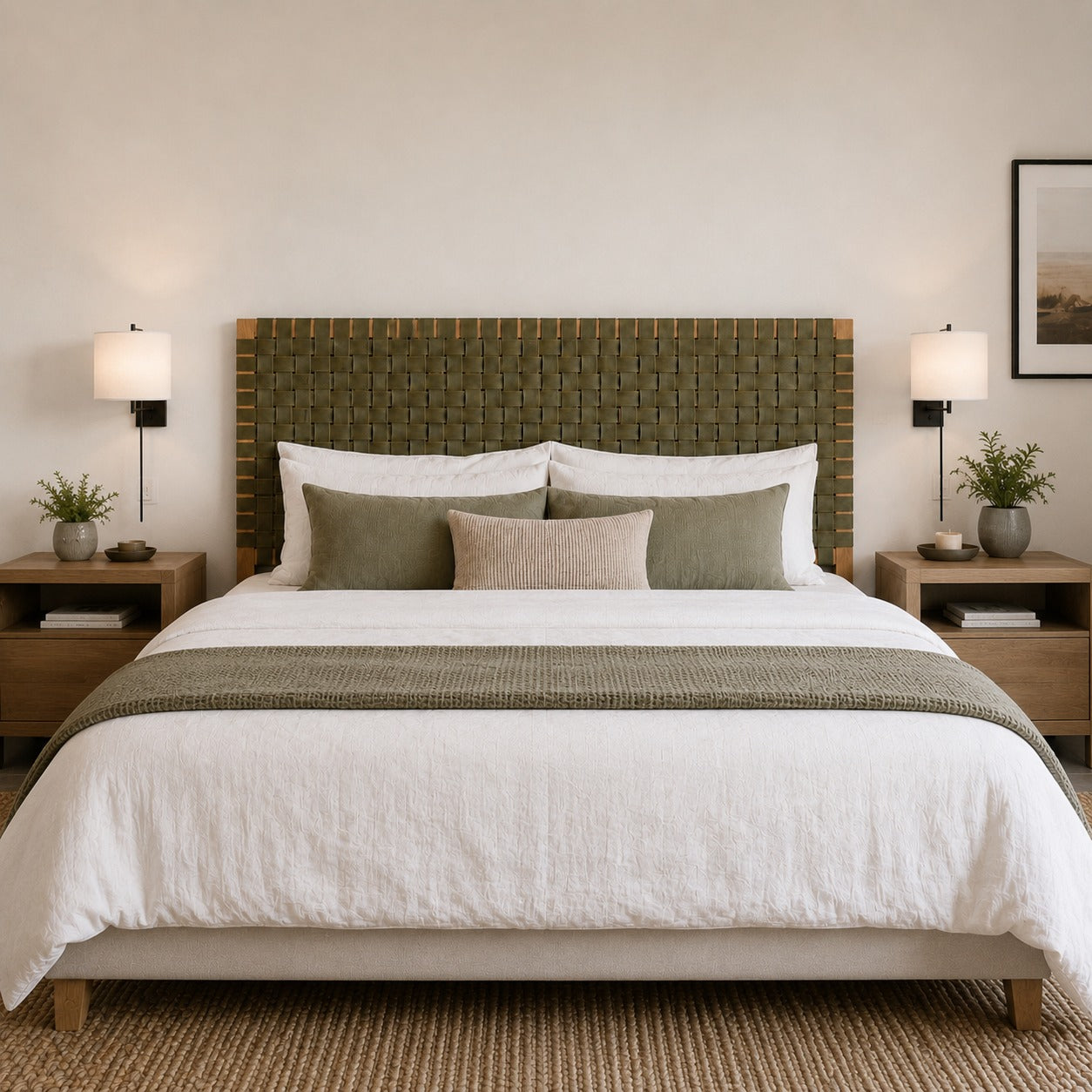 Handcrafted  Woven Leather Headboard – Distinctive Artistic Bedroom Accent