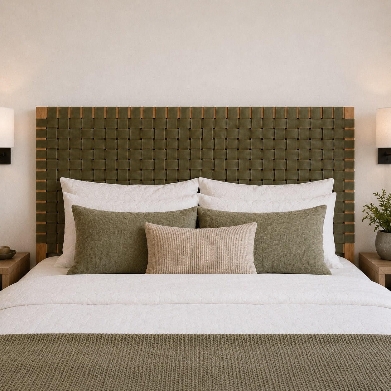 Handcrafted  Woven Leather Headboard – Distinctive Artistic Bedroom Accent LuxoraCraft