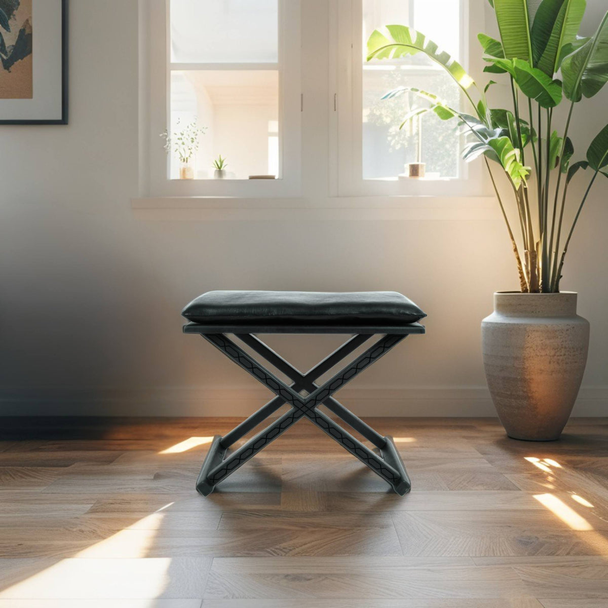 Black X Stool Coffee Table Dual 2-in-1 Functional Design - LuxoraCraft