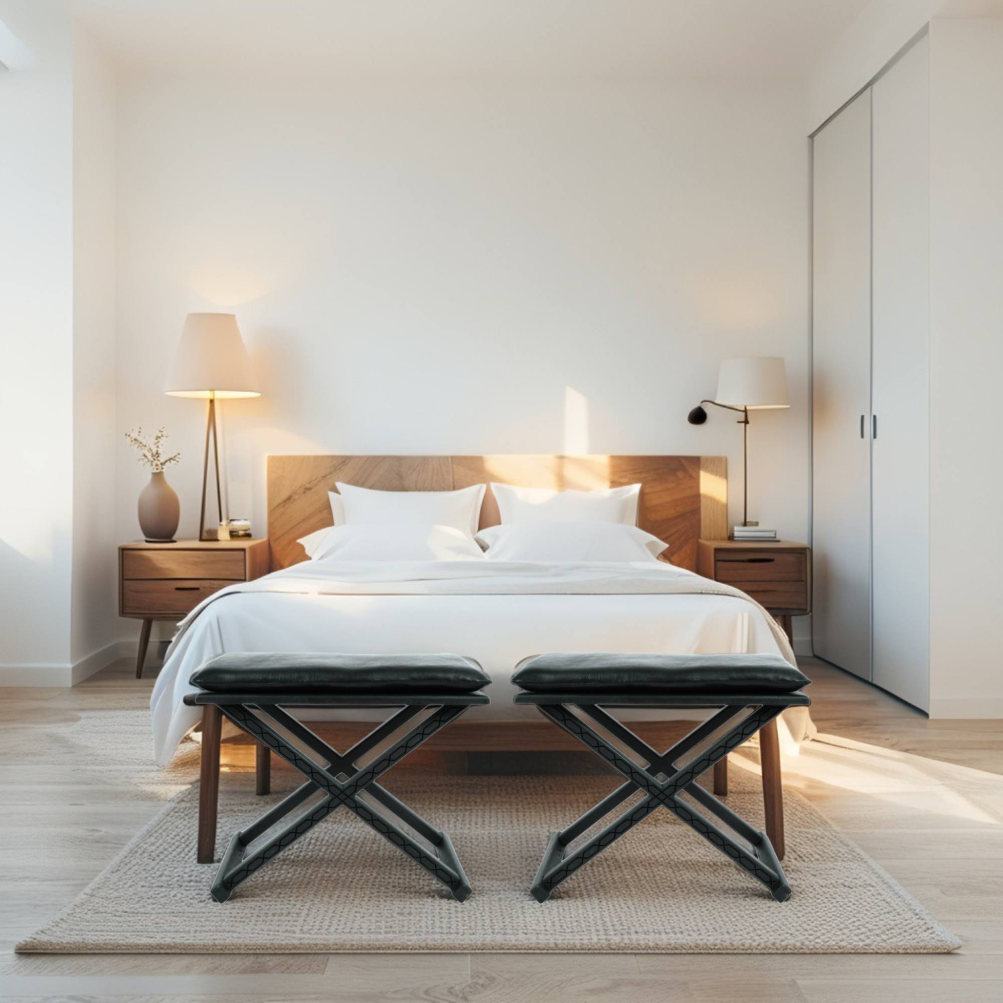 Mid-Century Modern Handcrafted X Stool & Coffee Table – Dual 2-in-1 Functional Design